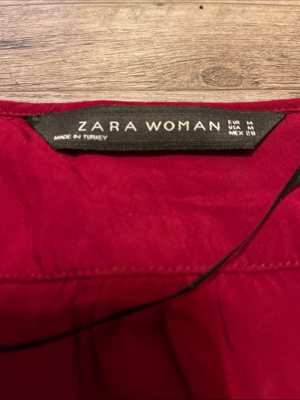Zara Deep Red Button-Front V-Neck Blouse - Picture 2 of 5